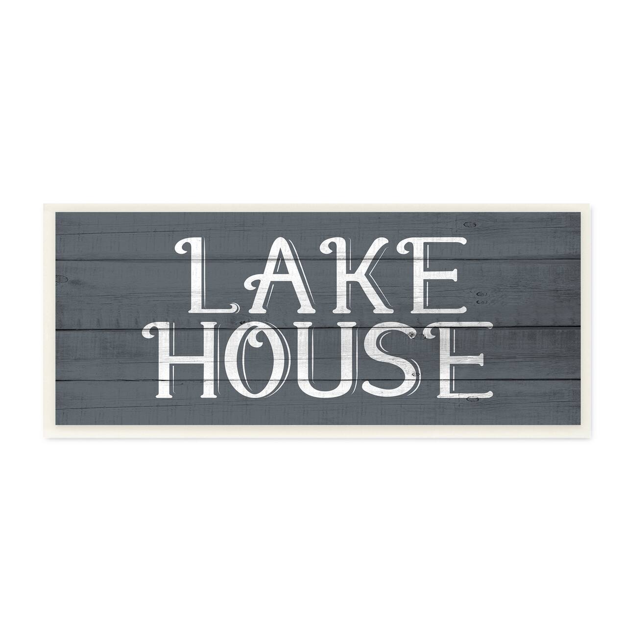 Stupell Industries Blue Lake House Sign Wooden Wall Plaque